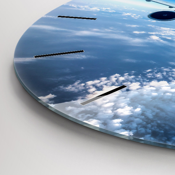 Round glass wall clock Cloud Plane