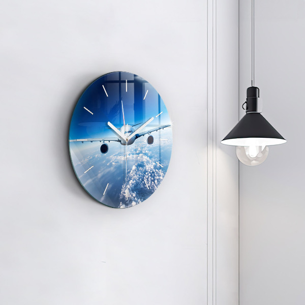Round glass wall clock Cloud Plane