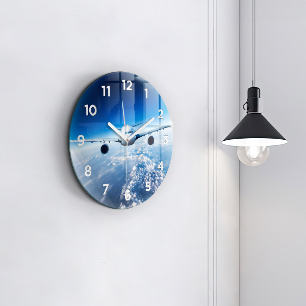 Round glass wall clock Cloud Plane