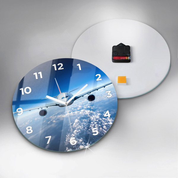 Round glass wall clock Cloud Plane
