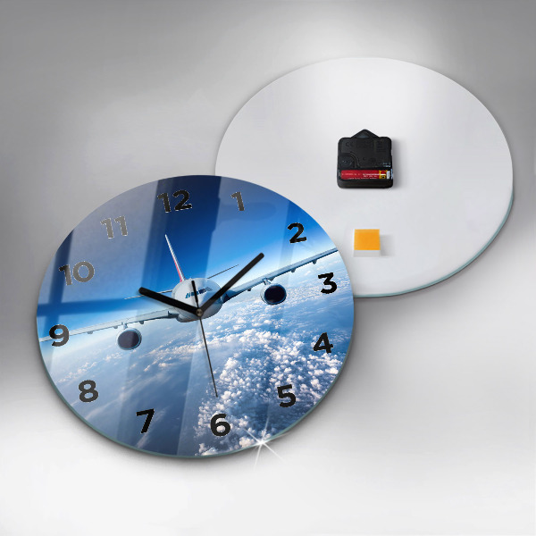 Round glass wall clock Cloud Plane