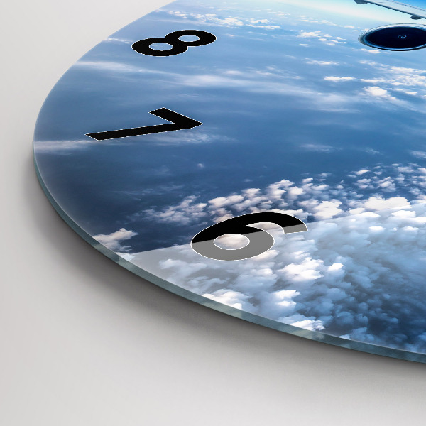 Round glass wall clock Cloud Plane