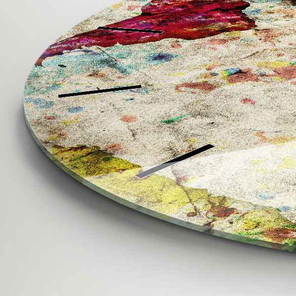 Round glass wall clock Colored world map