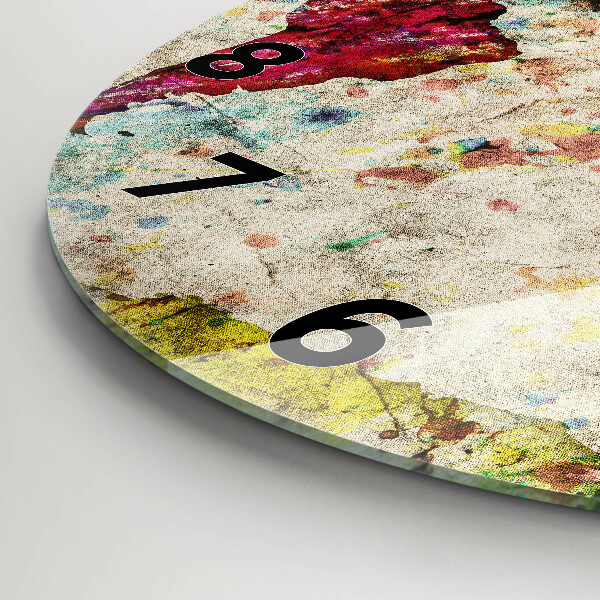 Round glass wall clock Colored world map