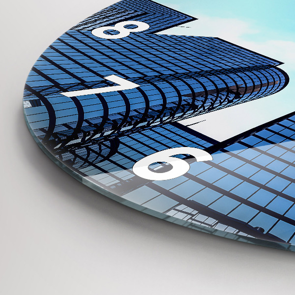 Round glass wall clock Airplane over buildings