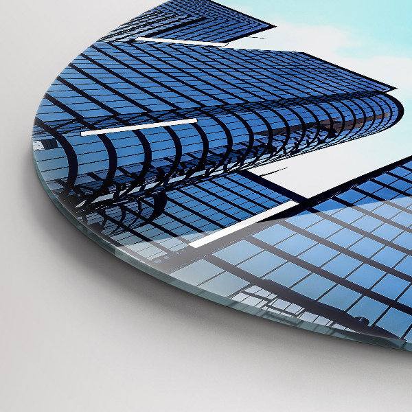 Round glass wall clock Airplane over buildings