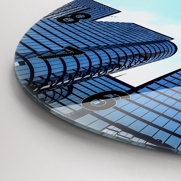 Round glass wall clock Airplane over buildings