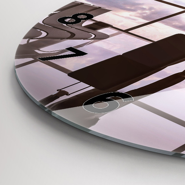 Round glass wall clock Man at the airport