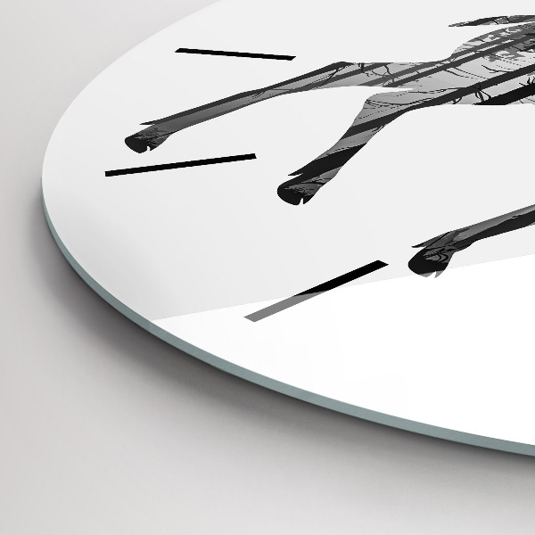 Round glass wall clock Silhouette of a deer Forest