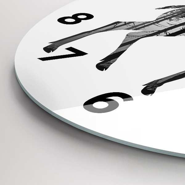 Round glass wall clock Silhouette of a deer Forest