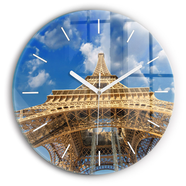 Round glass wall clock France Eiffel Tower