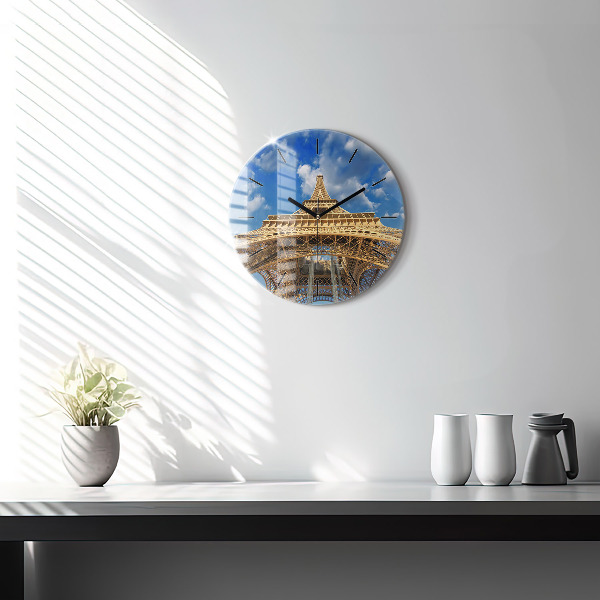 Round glass wall clock France Eiffel Tower
