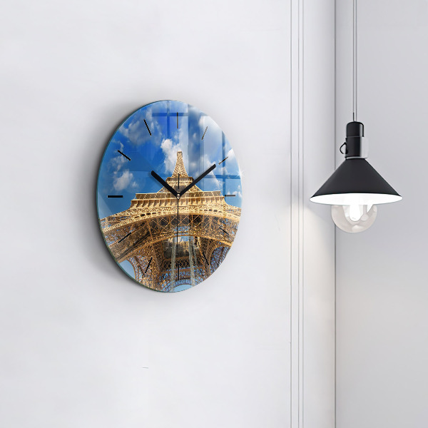 Round glass wall clock France Eiffel Tower