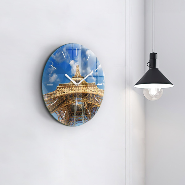 Round glass wall clock France Eiffel Tower