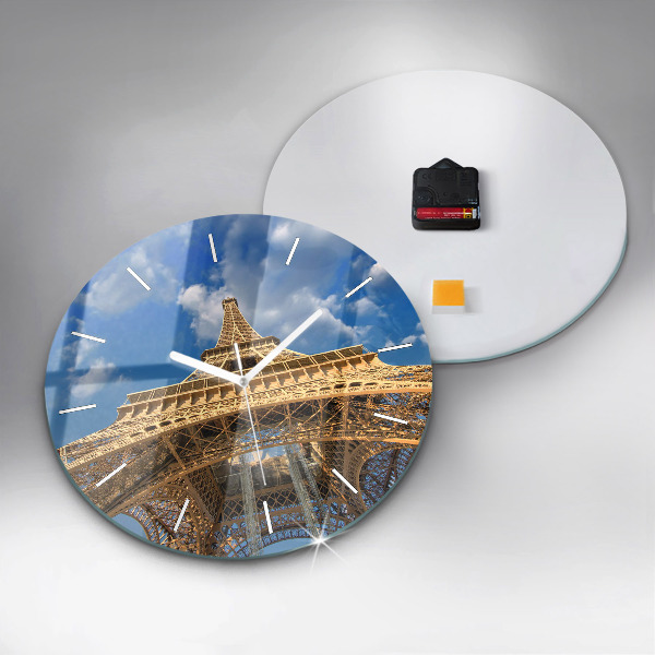 Round glass wall clock France Eiffel Tower