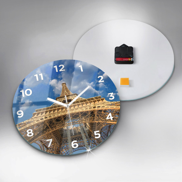 Round glass wall clock France Eiffel Tower