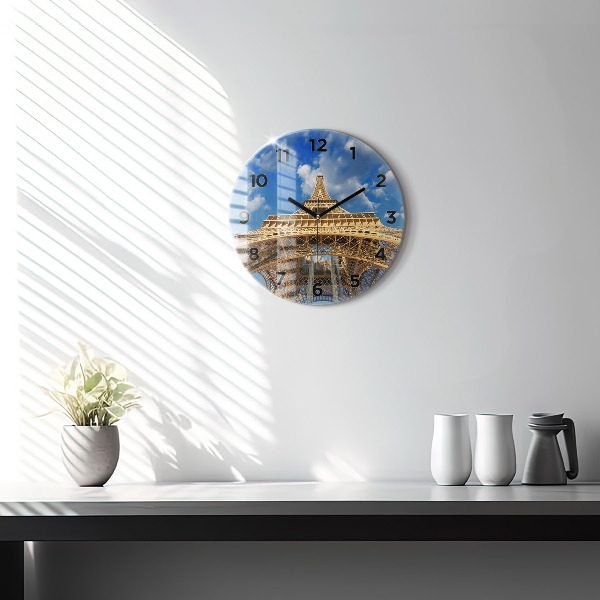 Round glass wall clock France Eiffel Tower