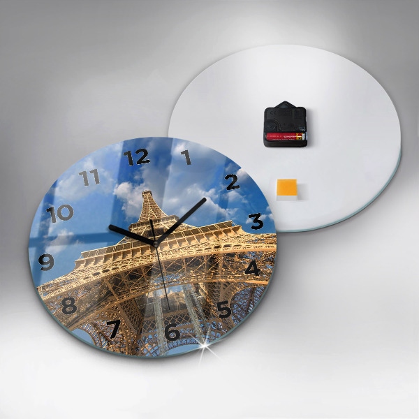Round glass wall clock France Eiffel Tower
