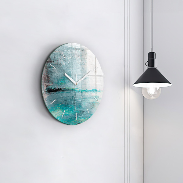Round glass wall clock Oil texture abstract
