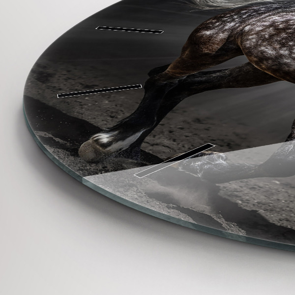 Round glass wall clock Galloping horse