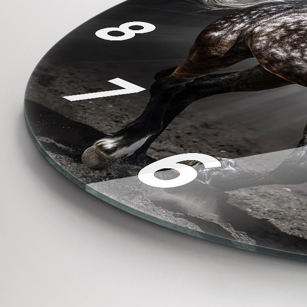Round glass wall clock Galloping horse
