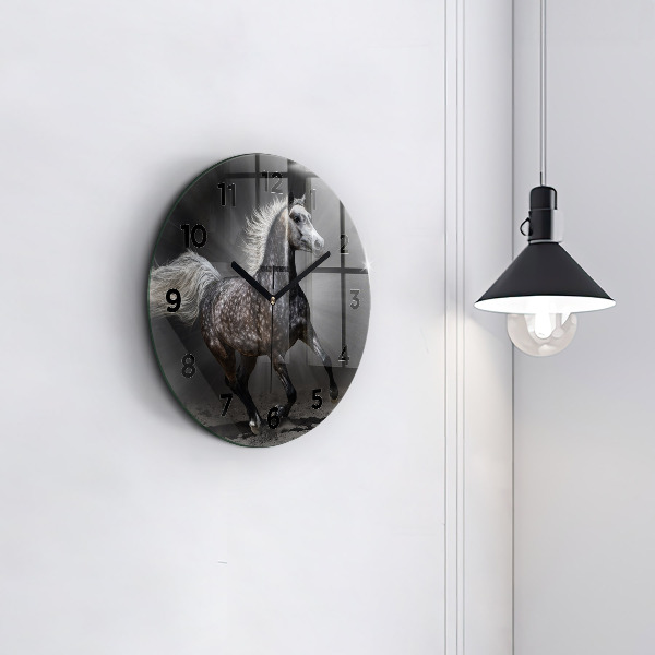 Round glass wall clock Galloping horse