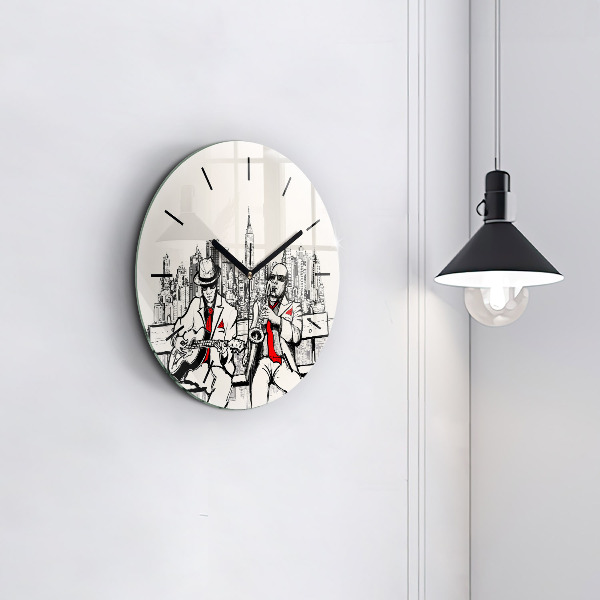 Round glass wall clock Jazz in New York