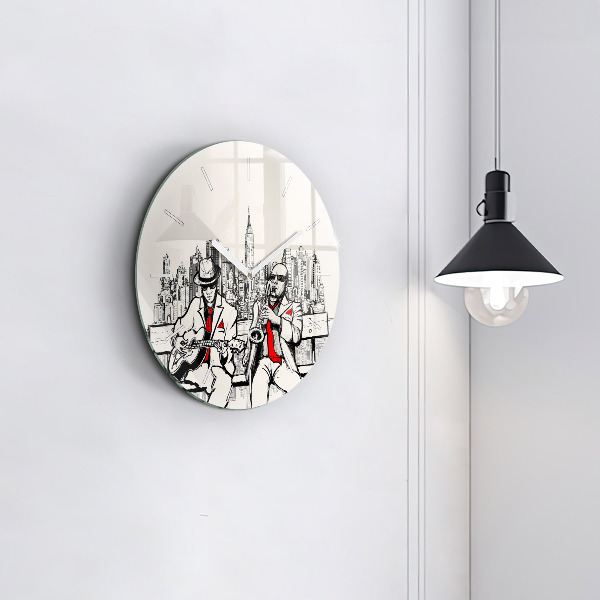 Round glass wall clock Jazz in New York