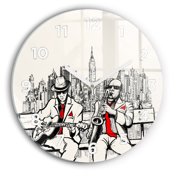 Round glass wall clock Jazz in New York