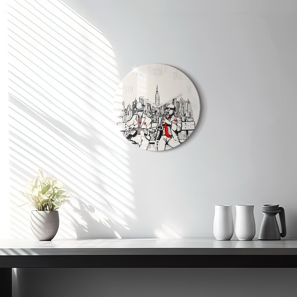 Round glass wall clock Jazz in New York
