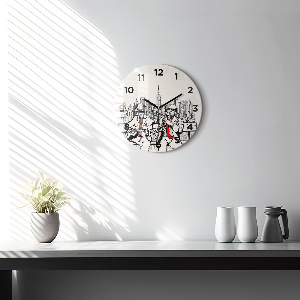 Round glass wall clock Jazz in New York