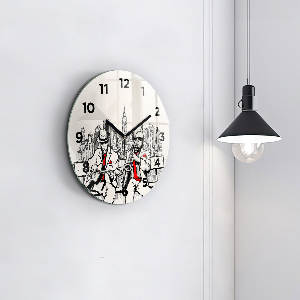 Round glass wall clock Jazz in New York