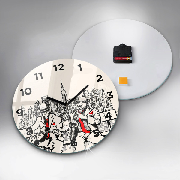 Round glass wall clock Jazz in New York