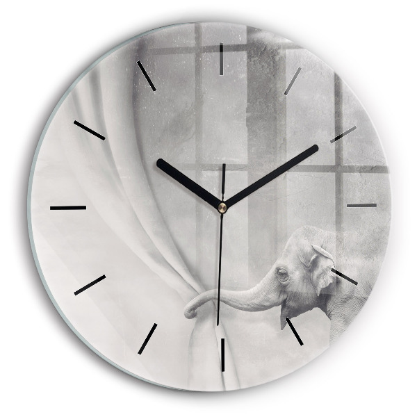 Round glass wall clock Elephant