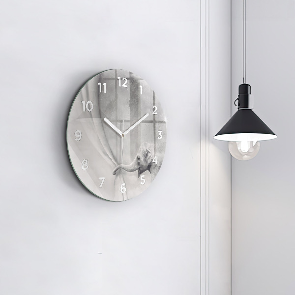 Round glass wall clock Elephant