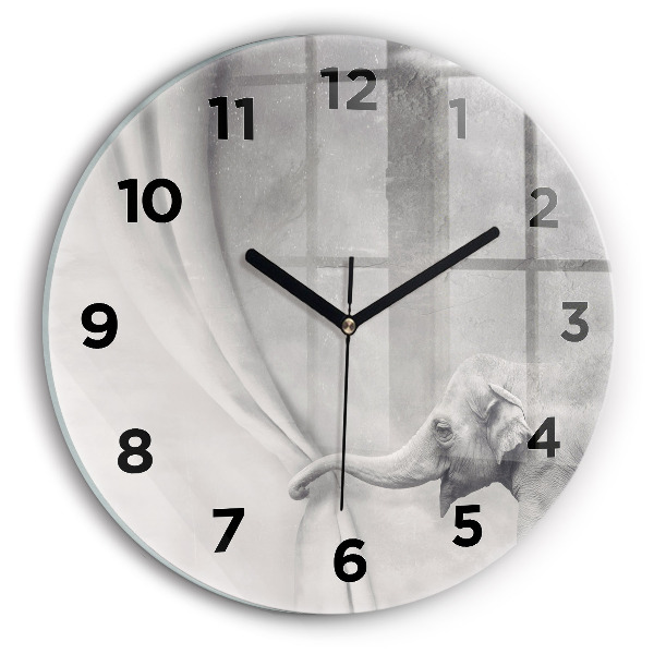 Round glass wall clock Elephant