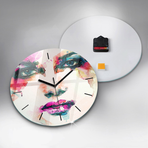 Round glass wall clock Abstract woman face