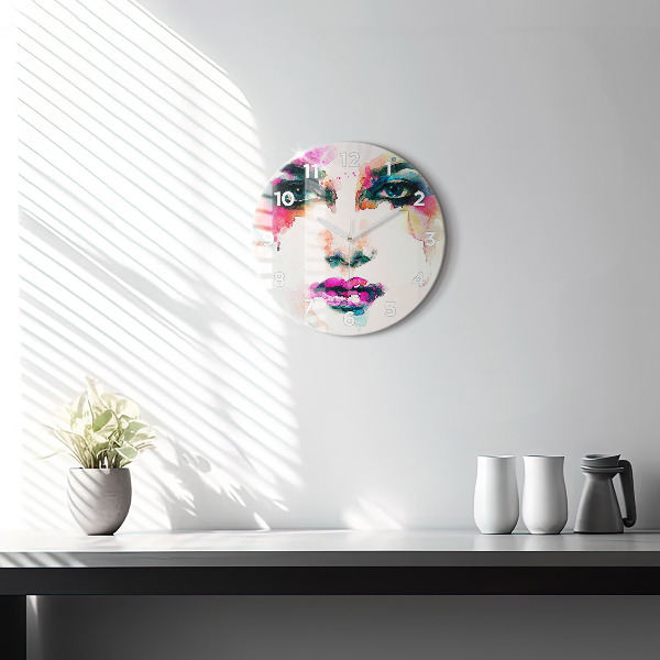 Round glass wall clock Abstract woman face