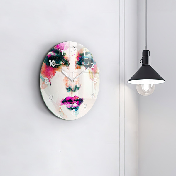 Round glass wall clock Abstract woman face