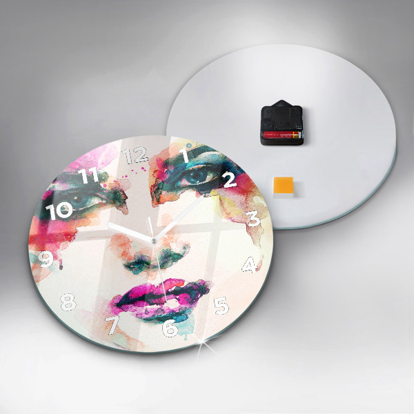 Round glass wall clock Abstract woman face