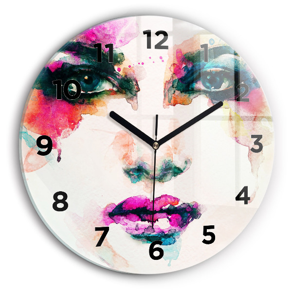 Round glass wall clock Abstract woman face