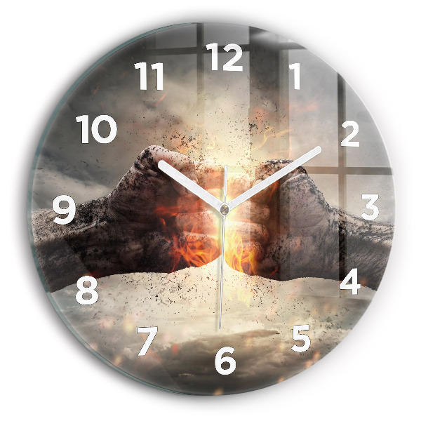 Round glass wall clock Fists Strength Power