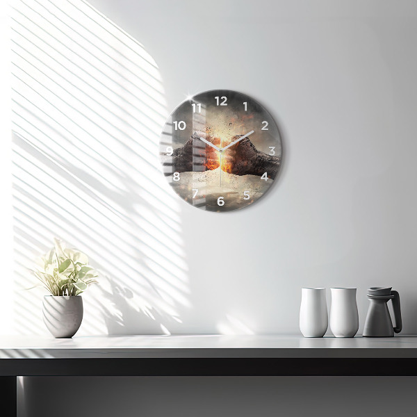Round glass wall clock Fists Strength Power
