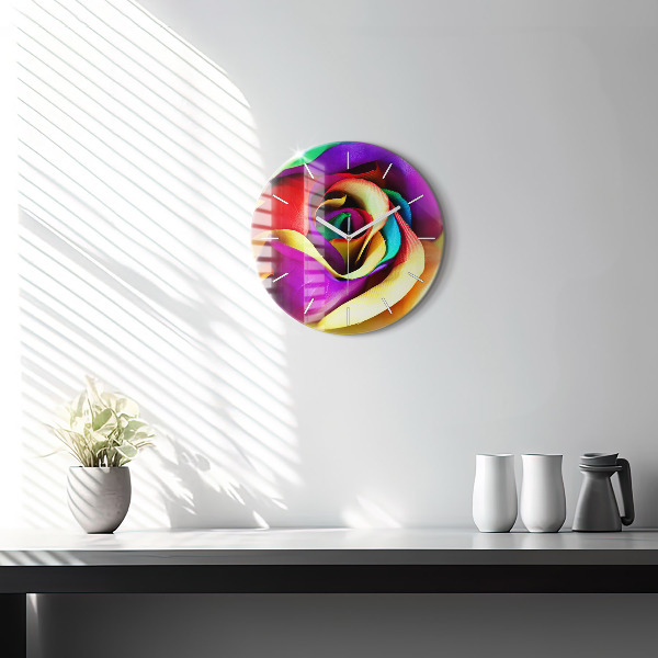 Round glass wall clock Rainbow Rose