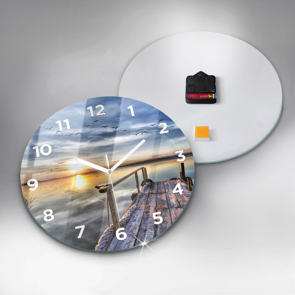 Round glass wall clock Lake Sunset