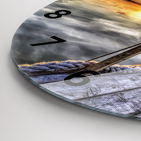 Round glass wall clock Lake Sunset