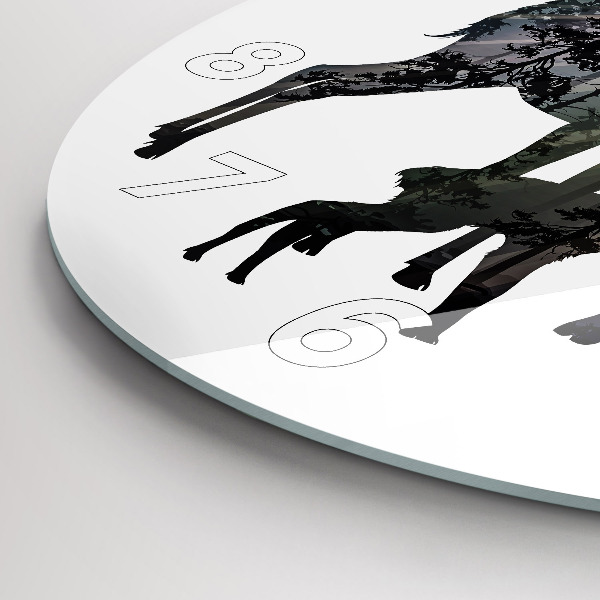 Round glass wall clock Deer family