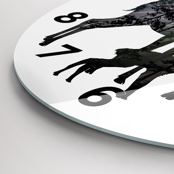 Round glass wall clock Deer family