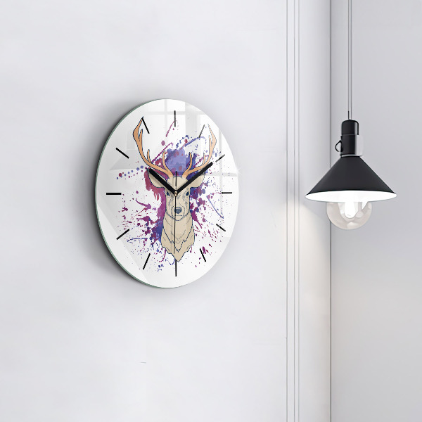 Round glass wall clock Deer vector illustration
