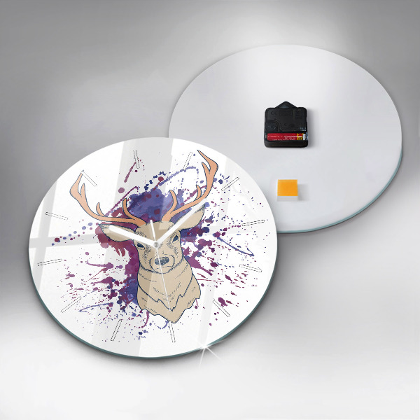 Round glass wall clock Deer vector illustration